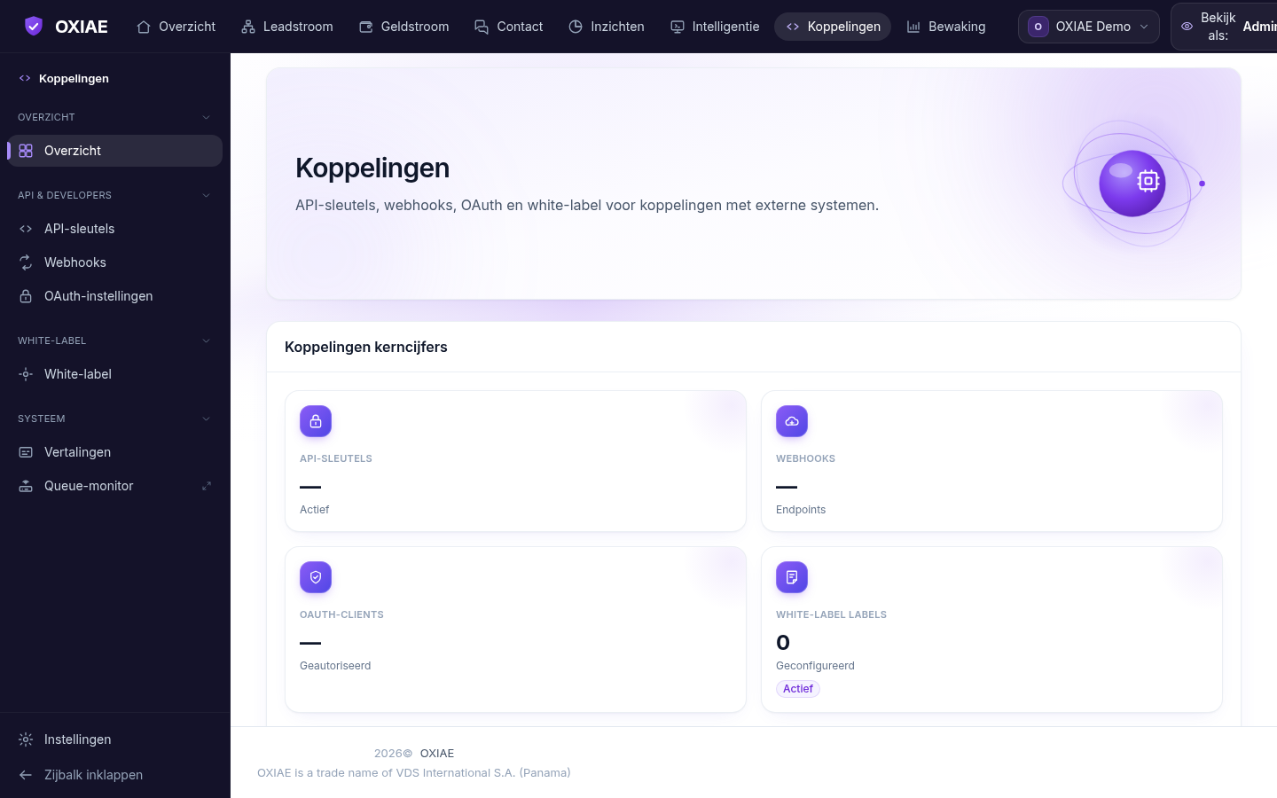 OXIAE leadplatform-cockpit — Koppelingen